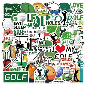Pack of 50 waterproof golf stickers with clubs, carts and silhouettes for laptops