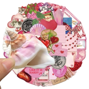 Set di 50 adesivi rosa Girlhood con gatti e fiori per decorare valigie e borse d'acqua