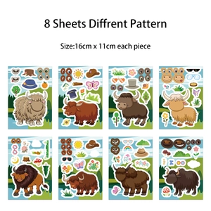 Set di 8 adesivi puzzle di mucca fai da te per bambini, 16x11cm per attività creativa