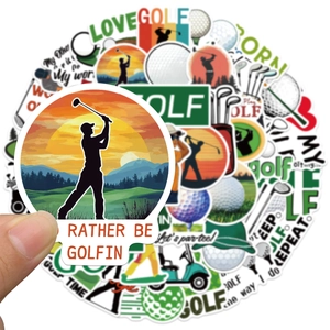 Detailed view of waterproof golf theme stickers for laptops and luggage decoration