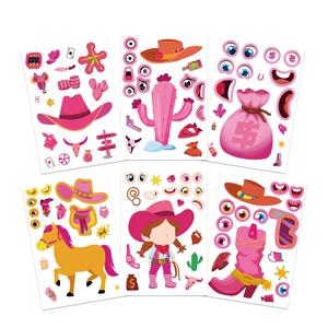 Pink cartoon western cowboy stickers set for DIY scrapbooking and creative crafts