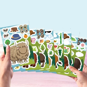 Set di adesivi mucca cartone animato fai-da-te per bambini con puzzle di animali
