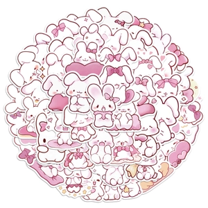 Close-up of pink rabbit cartoon stickers for scrapbooking and decoration items