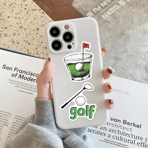 White iPhone case with colorful golf theme illustration and matte skin texture