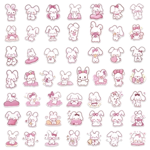 Set of 50 cute pink bunny stickers for DIY journals and suitcase decoration for girls