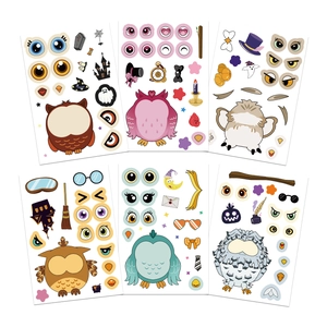 DIY Owl Make-a-Face sticker sheets with diverse facial expressions and accessories