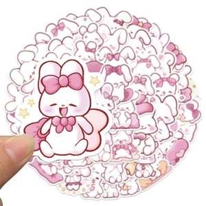 50pcs cute pink rabbit stickers for scrapbooking and suitcases with waterproof design