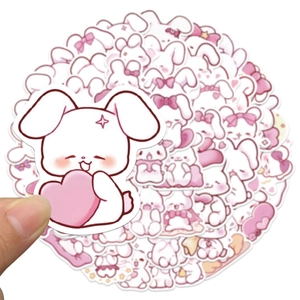 Cute pink bunny stickers for DIY journals and suitcase decor with 50 unique cartoon patterns