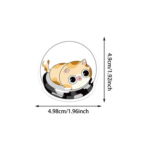 Detail showing dimensions of cute cartoon orange cat sticker in a clear ball, 5x5 cm