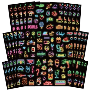 Vibrant neon cartoon stickers featuring food and icons for DIY laptop decoration