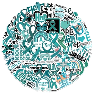 Teal ribbon ovarian cancer awareness stickers for laptops and water bottles decoration