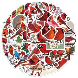 Detailed close-up of cardinal bird stickers featuring vibrant red plumage and diverse designs