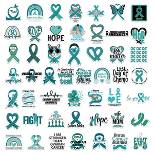 50 pieces of teal Ovarian Cancer Awareness waterproof stickers for laptop and notebook decor