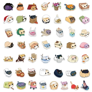 50 pieces of cute cartoon cat stickers for decorating laptops, guitars, and water bottles