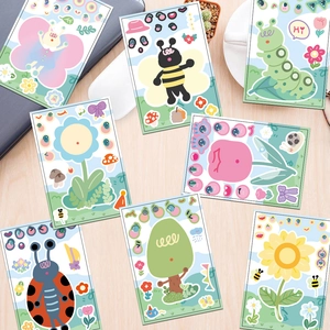 Creative DIY animal garden stickers set for kids featuring cartoon insects and flowers