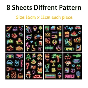Set of 8 waterproof neon style stickers for DIY water bottle and laptop decoration