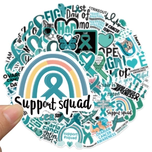 Waterproof Ovarian Cancer Awareness teal ribbon stickers for laptops and water bottles