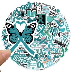 50pcs Ovarian Cancer Awareness teal ribbon stickers for laptops and water bottles