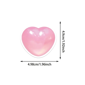 Detailed dimension chart showing 4.9cm pearlescent pink 3D heart sticker measurements