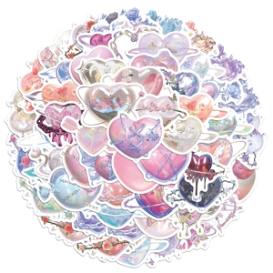 Dreamy Heart Rose Scrapbooking Stickers Waterproof PVC Y2K Aesthetic Holographic Laser Decals For Phone Case DIY Decor