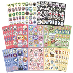 Flat lay of multiple waterproof cartoon cat stickers with sweet themes for decoration