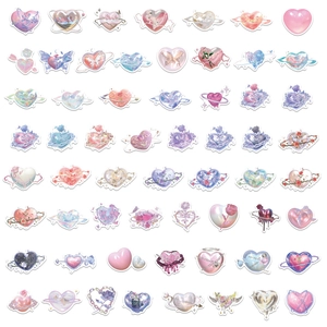 60Pcs Korean 3D aesthetic heart stickers with rose and butterfly patterns for scrapbooking