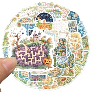 Set di 50 adesivi creativi con labirinti per bambini in stile acquerello dipinto a mano