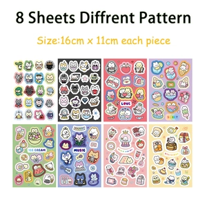 Set of 8 waterproof cartoon animal stickers for kids cat and bear 16x11cm decorative decals