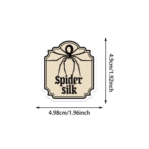 Gothic spider silk sticker detail showing 4.9cm dimensions for journals and luggage