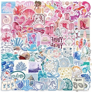 Summer Fresh Pink Blue Coastal Cowgirl DIY Stickers Waterproof PVC Vinyl Aesthetic Decals For Laptop Phone Skateboard Journal Scrapbooking