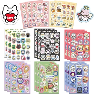 8 Sheets Cute Cartoon Cat Animal PVC Waterproof Stickers For Kids Party Handbook Phone DIY Scrapbooking Decoration