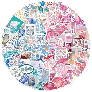100pcs Coastal Cowgirl stickers with pink and blue sea elements for laptop and decor