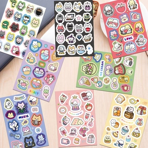 Set of 8 waterproof cartoon cat and animal PVC stickers for DIY decorative scrapbooking