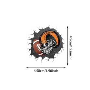 Détail montrant les dimensions du sticker de football crâne avec texture PVC