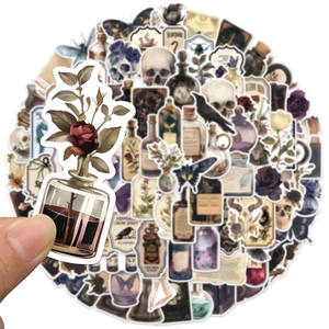 100pcs Gothic dark diary stickers featuring magic potions, skulls and vintage motifs