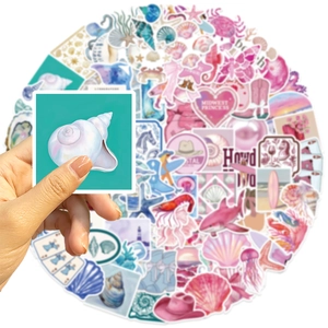 Detail of waterproof summer ocean and western stickers with seashell and flamingo patterns
