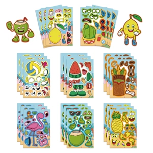 DIY Summer Beach Stickers For Kids Cartoon Fruit Flamingo Expression Puzzle Handmade Scrapbooking Decoration Party Favors