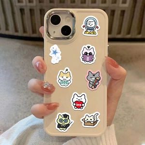 Close-up of cute cartoon cat pattern on matte cream phone case for iPhone series