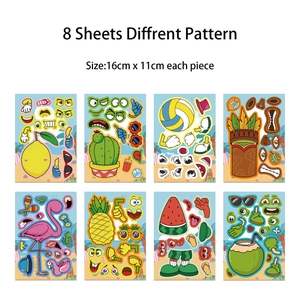 Set of 8 summer beach theme DIY cartoon stickers for kids creative puzzle crafts