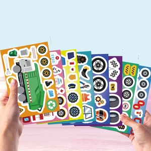 Lot de 8 autocollants DIY camions de chantier et voitures de course pour enfants créatifs