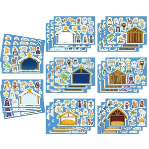 Nativity Scene Stickers For Kids DIY Jesus Birth Cartoon Bethlehem Stable Mary Joseph Religious Christmas Decoration