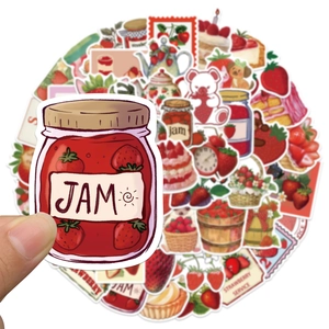Set mit 50 wasserfesten Erdbeermarmelade-Aufklebern für DIY-Scrapbooking und Koffer-Deko