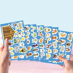 Religious nativity scene stickers for kids with cartoon Jesus and animals 6-pack