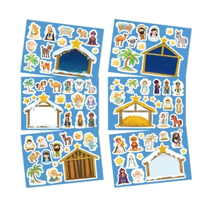 6-pack Nativity scene DIY stickers for kids with Bethlehem characters and animals set