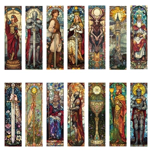 Set of 30 stained glass kingdom tarot art bookmarks with medieval fantasy illustrations