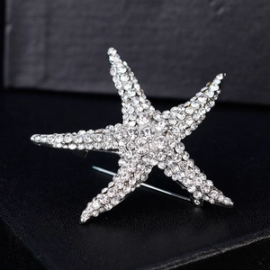 Spilla a stella marina con cristalli scintillanti e placcatura argento su base nera