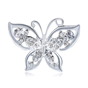Elegant Butterfly Alloy Brooch Pin For Women Silver Plated Rhinestone Crystal Lapel Pin Fashion Jewelry Clothing Accessories