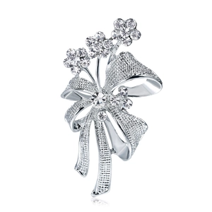 Élégante Broche Nœud Papillon en Alliage d'Argent avec Fleurs en Strass Épingle à Écharpe Ajourée pour Femme