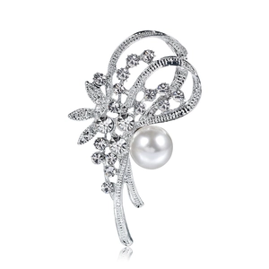Élégante Broche Fleur en Alliage Plaqué Argent pour Femme Grande Künstliche Perle d'Imitation Strass Narcisse Corsage pour Mariage Banquet