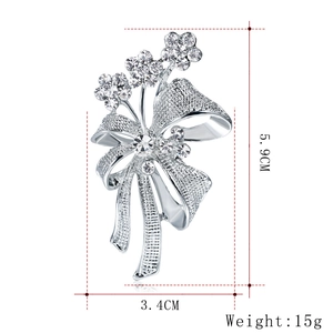 Broche nœud évidé avec strass scintillants pour femme, détails floraux, 5,9 cm x 3,4 cm